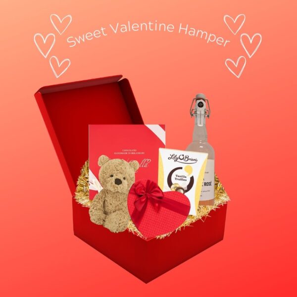 valentine hamper gift with teddy and chocolates