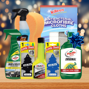 car and motor products for cleaning cars, includes turtle wax, sponge, air fresheners and other essentials for motor mad fathers